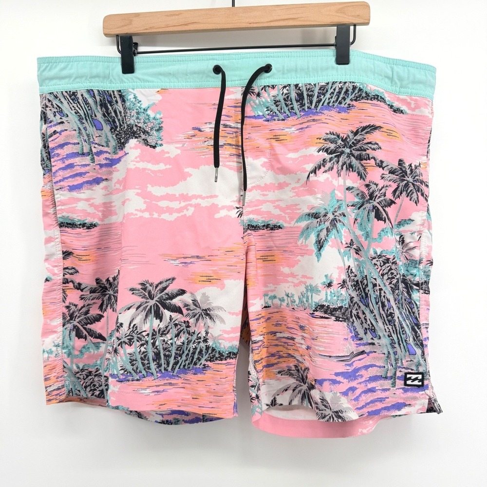 Billabong Board Shorts Mens 40 Pink Tropical Sundays Layback Swim Trunks Surf
